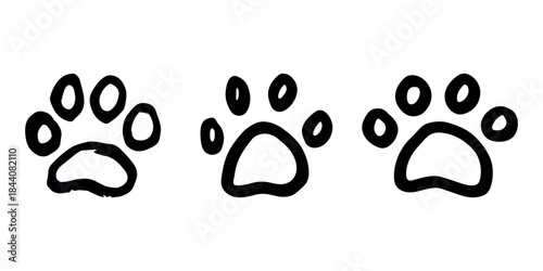 Set of hand drawn cute cat's paw Cat, dog, animal footprint in doodle style Single element for print, web, design, decor, greeting cards, children's prints
