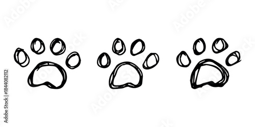 Set of hand drawn cute cat's paw Cat, dog, animal footprint in doodle style Single element for print, web, design, decor, greeting cards, children's prints