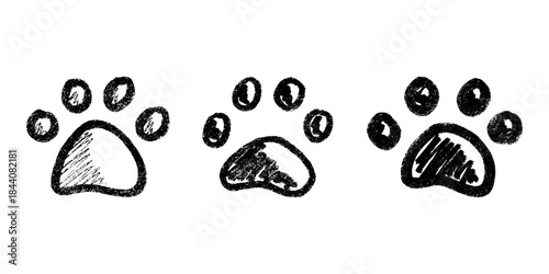 Set of hand drawn cute cat's paw Cat, dog, animal footprint in doodle style Single element for print, web, design, decor, greeting cards, children's prints