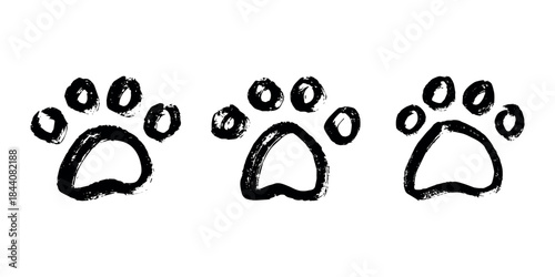 Set of hand drawn cute cat's paw Cat, dog, animal footprint in doodle style Single element for print, web, design, decor, greeting cards, children's prints