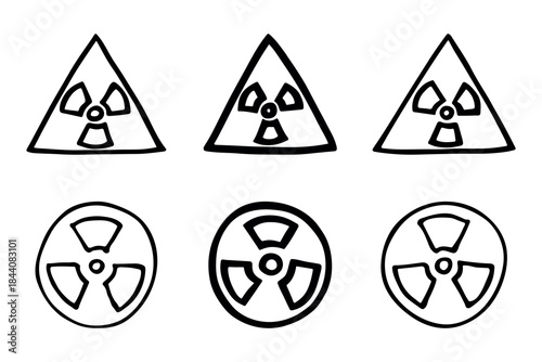Set of hand drawn radiation sign Nuclear radiation hazard symbol Radioactive danger warning doodle Radioactive waste Single element for print, web, design, decor