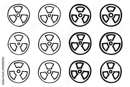 Set of hand drawn radiation sign Nuclear radiation hazard symbol Radioactive danger warning doodle Radioactive waste Single element for print, web, design, decor