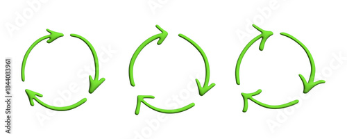 Set of 3d recycle arrow icon Recycling resources symbol Reuse of materials, zero waste, green environment, saving the planet