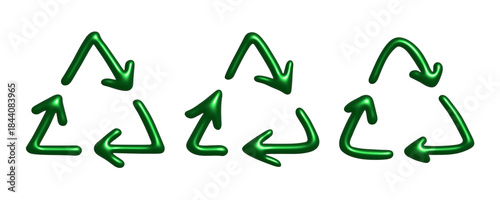 Set of 3d recycle arrow icon Recycling resources symbol Reuse of materials, zero waste, green environment, saving the planet