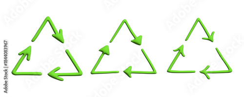 Set of 3d recycle arrow icon Recycling resources symbol Reuse of materials, zero waste, green environment, saving the planet