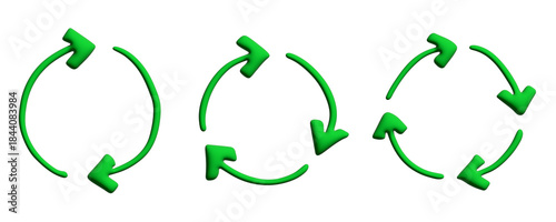 Set of 3d recycle arrow icon Recycling resources symbol Reuse of materials, zero waste, green environment, saving the planet