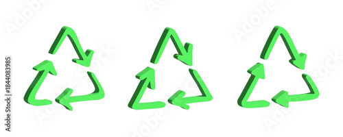 Set of 3d recycle arrow icon Recycling resources symbol Reuse of materials, zero waste, green environment, saving the planet