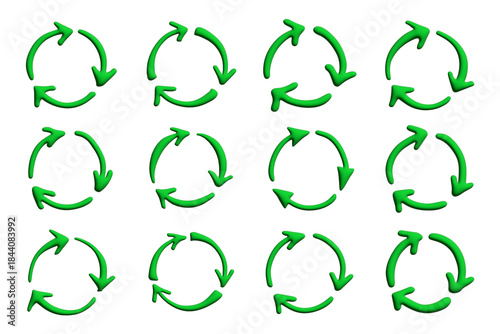 Set of 3d recycle arrow icon Recycling resources symbol Reuse of materials, zero waste, green environment, saving the planet