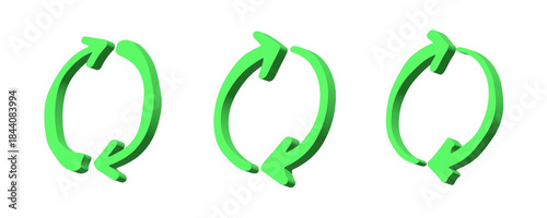 Set of 3d recycle arrow icon Recycling resources symbol Reuse of materials, zero waste, green environment, saving the planet