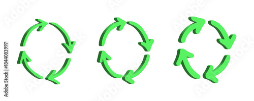 Set of 3d recycle arrow icon Recycling resources symbol Reuse of materials, zero waste, green environment, saving the planet