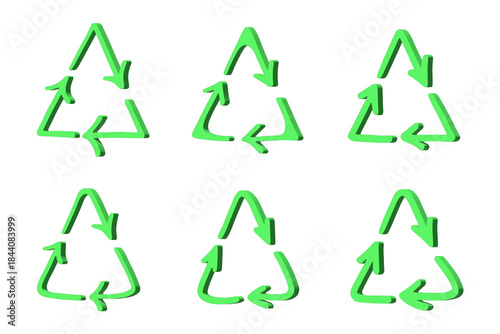 Set of 3d recycle arrow icon Recycling resources symbol Reuse of materials, zero waste, green environment, saving the planet