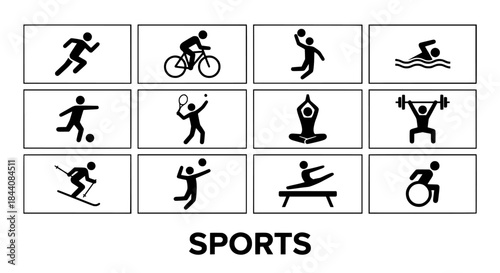 Grid of sports activity icons on a pastel gradient background