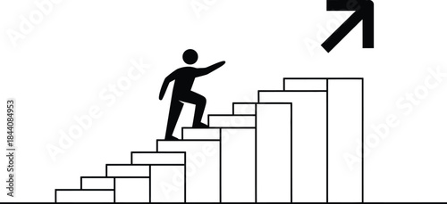 Businessman climbing stairs showing career growth and success