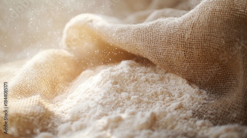 Close-up of a pile of white flour with a textured background.