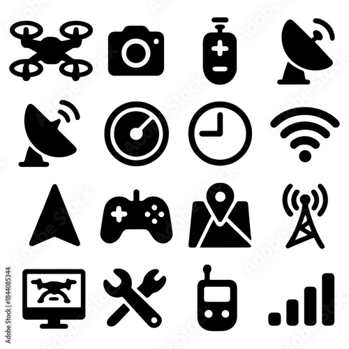 Technology Icons: An assortment of technology icons, presenting a dynamic blend of symbols related to gadgets, communication, and electronic devices.