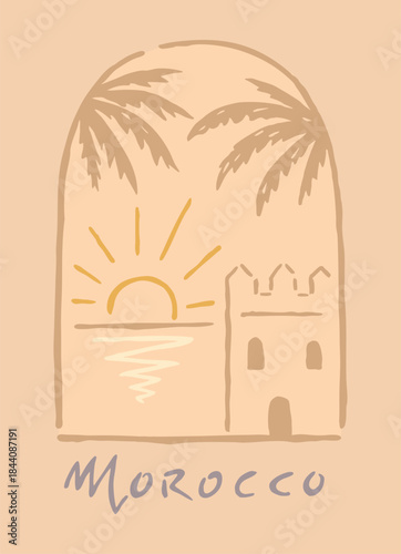 Simple style illustration of a landscape alluding to Morocco.