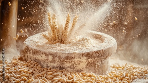 Wheat and Flour - A Rustic Scene of Grain Processing.