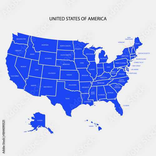 united states of america map usa map with states and state names isolated