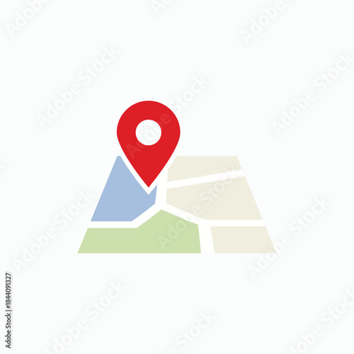 Red pointer pin on a pastel map. Destination point, land location icon, map app, geography, finding route vector