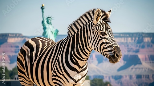 Natural Wildlife Scene Zebra American Wild Animal with Majestic Stripes and Powerful Presence in Open Savanna Landscape for Stock Photography Nature Wildlife Tourism Content
