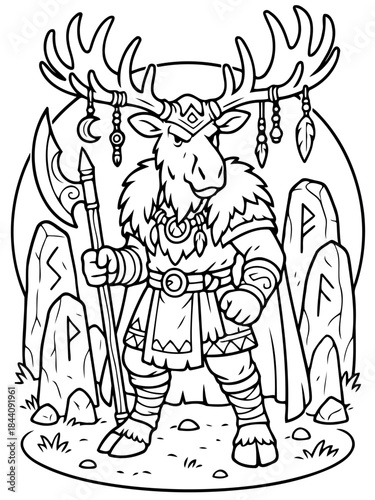 Mythic Guardian: An illustrated embodiment of strength and ancient wisdom, a majestic creature stands poised amidst enigmatic runes, exuding an aura of mystical power.