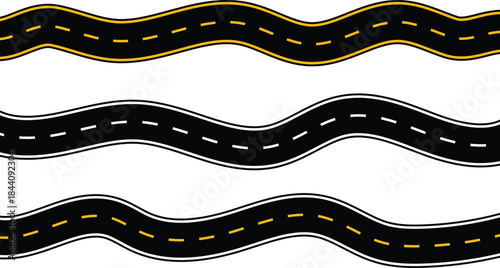 Vector Roads and Paths | Wavy Curved Highways, Horizontal Asphalt Templates | Road Signs & Perspective Illustration.