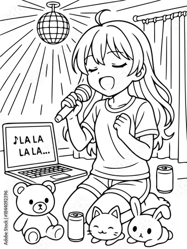 Singing with Passion: Capturing a young individual deeply immersed in their personal space, expressing joy through song with a microphone in hand.