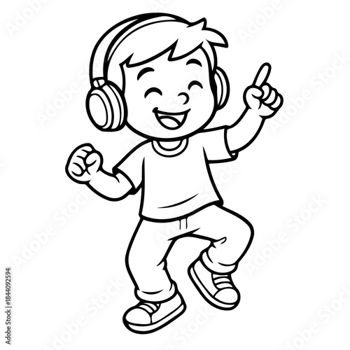Joyful Rhythm: A cheerful child, lost in a world of music, dances to the beat with wireless headphones, embodying the carefree joy of youth.