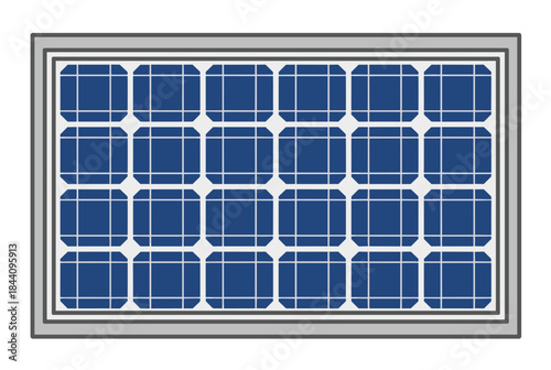 Illustration of a rectangular solar panel with blue photovoltaic cells in a grey frame.