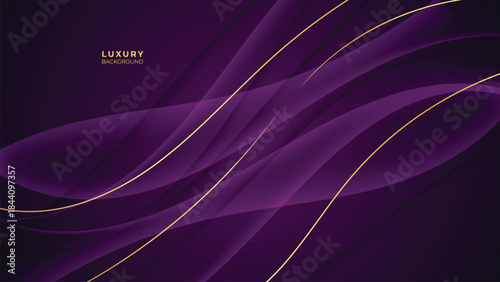 Waves Luxury Purple Background with Glowing Golden Lines, Neon Light Effects, and Elegant Premium Design