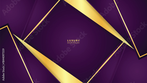 Abstract Luxury Purple Background with Glowing Golden Lines, Neon Light Effects, and Elegant Premium Design
