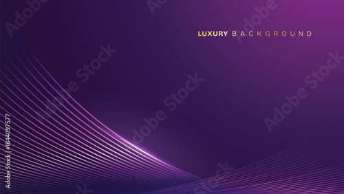 Waves Luxury Purple Background with Glowing Golden Lines, Neon Light Effects, and Elegant Premium Design
