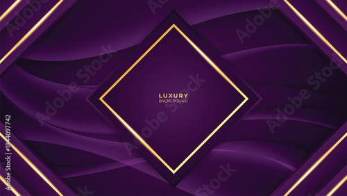 Abstract Luxury Purple Background with Glowing Golden Lines, Neon Light Effects, and Elegant Premium Design