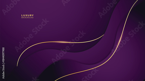Waves Luxury Purple Background with Glowing Golden Lines, Neon Light Effects, and Elegant Premium Design