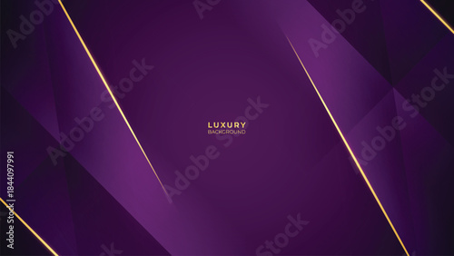 Abstract Luxury Purple Background with Glowing Golden Lines, Neon Light Effects, and Elegant Premium Design
