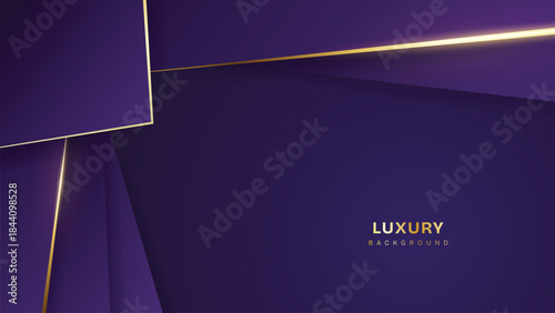 Abstract Luxury Purple Background with Glowing Golden Lines, Neon Light Effects, and Elegant Premium Design