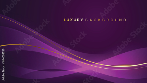 Abstract Luxury Purple Background with Glowing Golden Lines, Neon Light Effects, and Elegant Premium Design