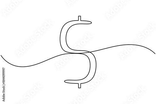 Dollar icon continuous one line drawing on white background minimalist financial sign symbol outline vector illustration