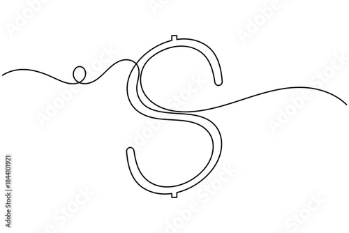 Dollar icon continuous one line drawing on white background minimalist financial sign symbol outline vector illustration