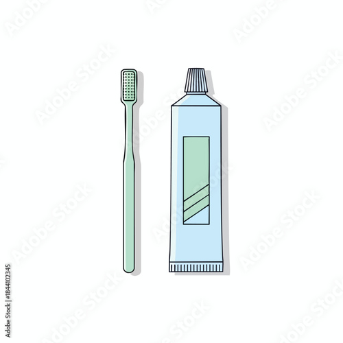 Simple illustration of a toothbrush and toothpaste tube, both in pastel colors