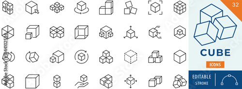 Cube icon collection set. Editable stroke.
