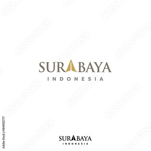 Surabaya Wordmark Logo - Tugu Pahlawan, Hero Monument as icon of Surabaya city at letter A.