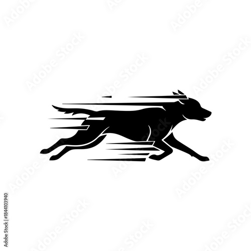 Running dog silhouette graphic with dynamic speed lines illustrating rapid movement, agile canine, and energetic motion vector isolated on transparent background