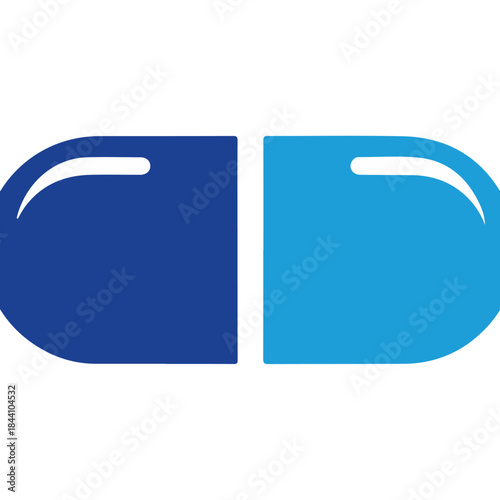 Blue and light blue pill halves with white highlight, representing medication, healthcare, and pharmaceuticals in a modern design. isolated on transparent background