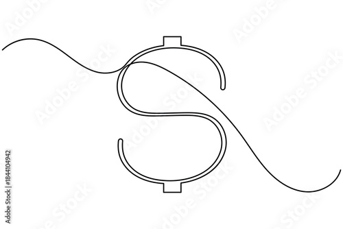 Dollar icon continuous one line drawing on white background minimalist financial sign symbol outline vector illustration