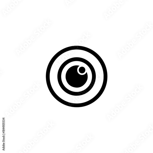 Stylized black and white abstract eye iris symbol with concentric circles and pupil, minimalist design. isolated on transparent background