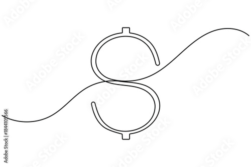Dollar icon continuous one line drawing on white background minimalist financial sign symbol outline vector illustration