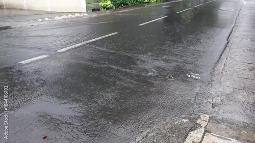 Main road inundated by rain water in Mauritius 