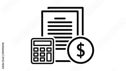 Financial accounting icon representing money calculation and documents