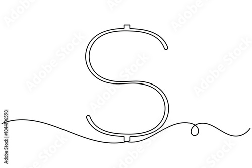 Dollar icon continuous one line drawing on white background minimalist financial sign symbol outline vector illustration